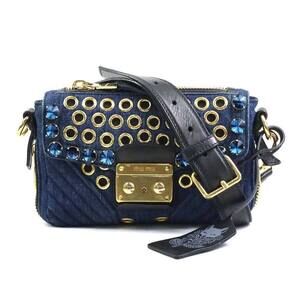 Miu Miu shoulder bag denim leather Indigo Blue black gold
